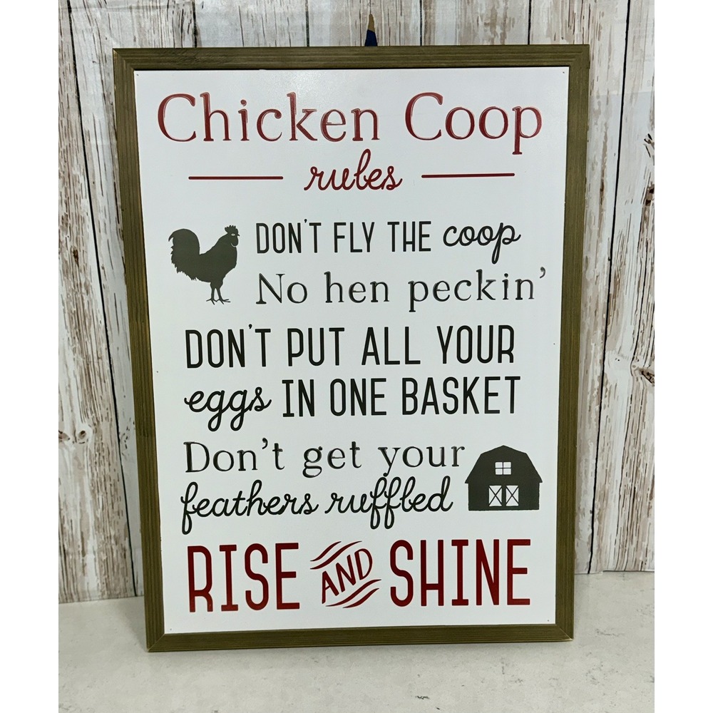Chicken Coop Rules Framed Wall Sign 12x16 Farmhouse Rustic Country Kitchen Decor